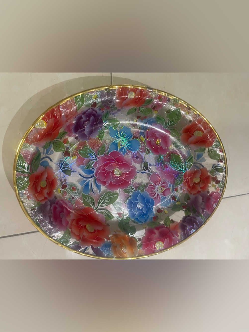 Floral Decorative Metal Tray - Multicolor